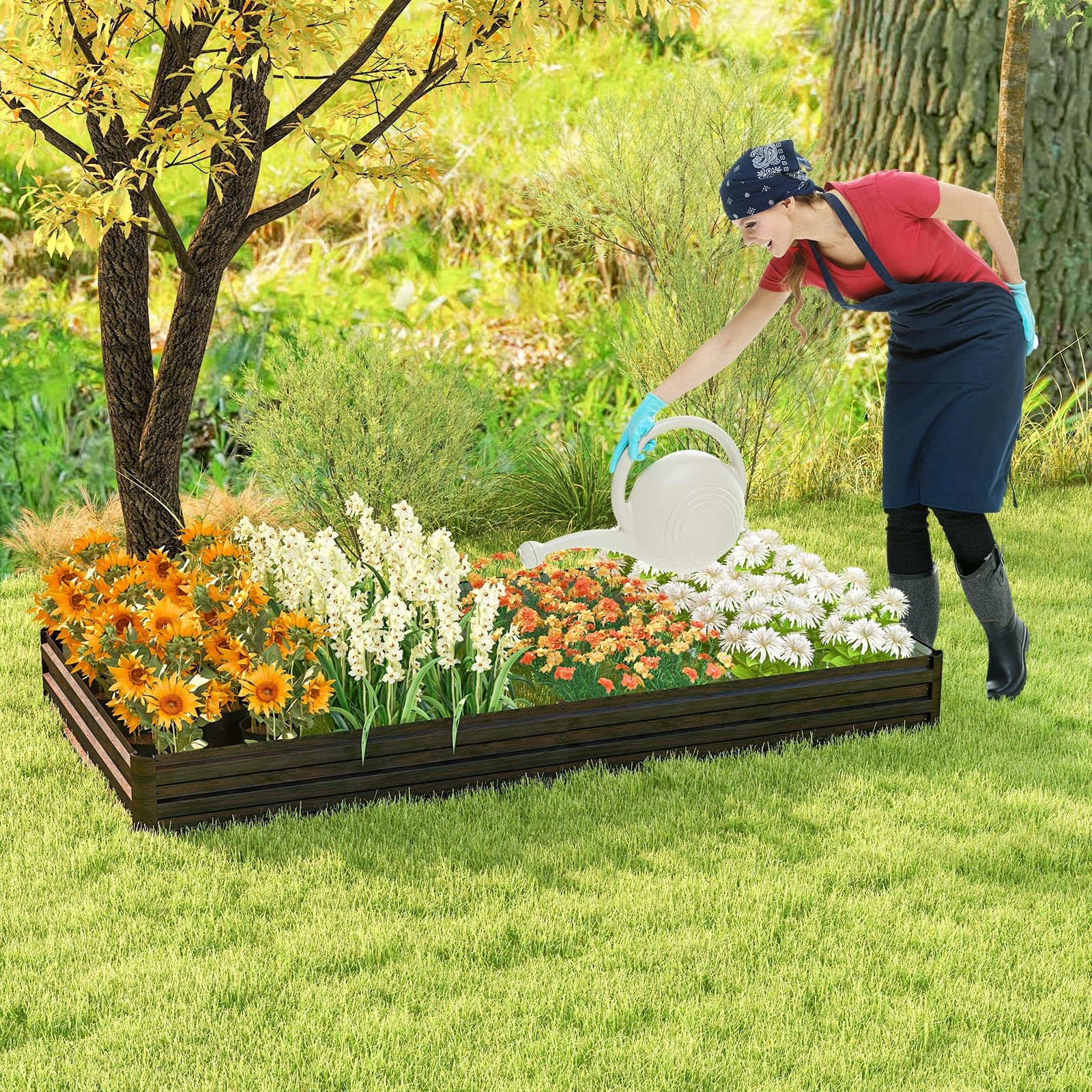 8 x 4 x 1 FT Metal Raised Garden Bed with Open-Ended Base, Large Outdoor Metal Planter Box for Vegetable Fruit Herb Flower