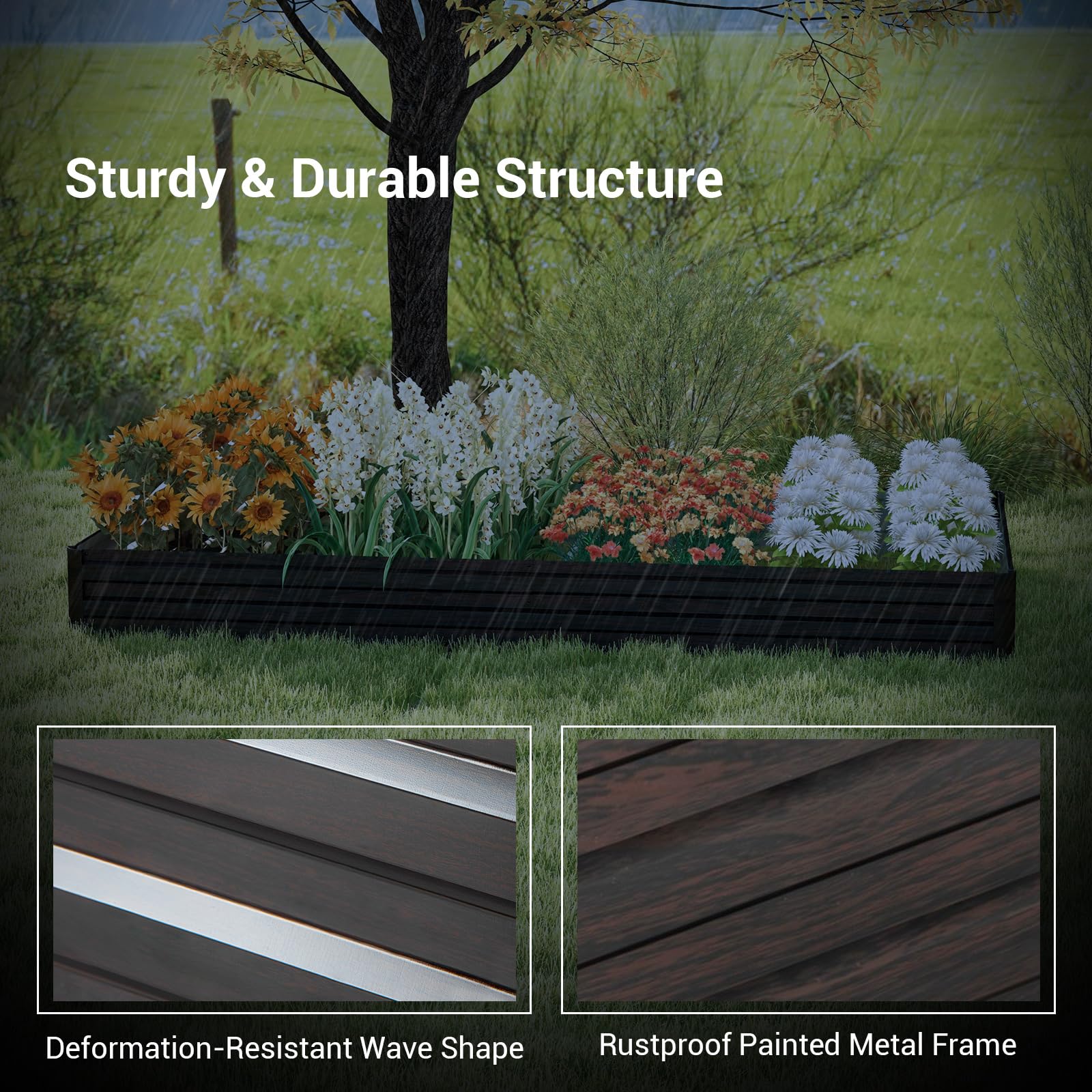 8 x 4 x 1 FT Metal Raised Garden Bed with Open-Ended Base, Large Outdoor Metal Planter Box for Vegetable Fruit Herb Flower