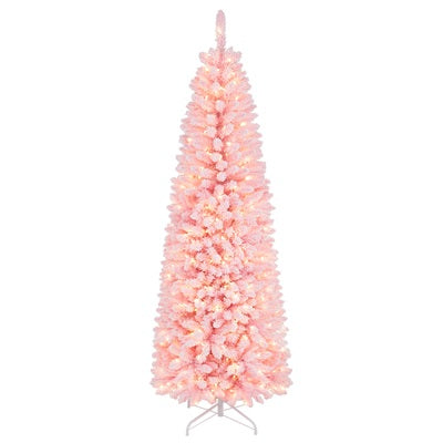 7 FT Pre-Lit Artificial Christmas Tree w/ 300 Warm White LED Lights, 8-Mode