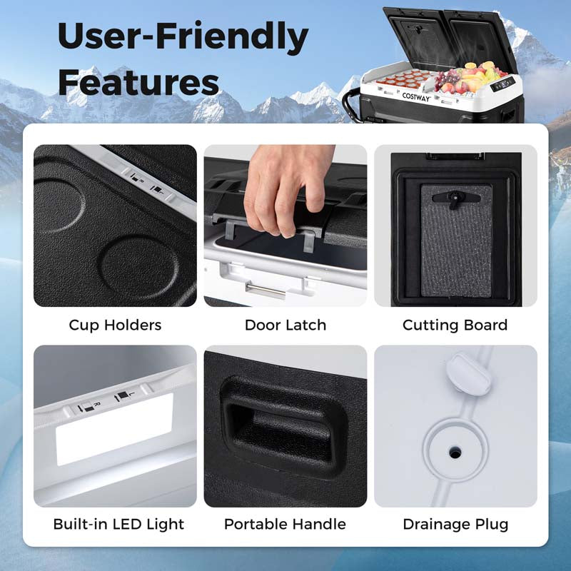 42QT Dual-Zone Car Refrigerator with Wheels, Portable Car Fridge Freezer (-4°F~68°F) for RV Camping, 12V/24V DC, 100-240V AC