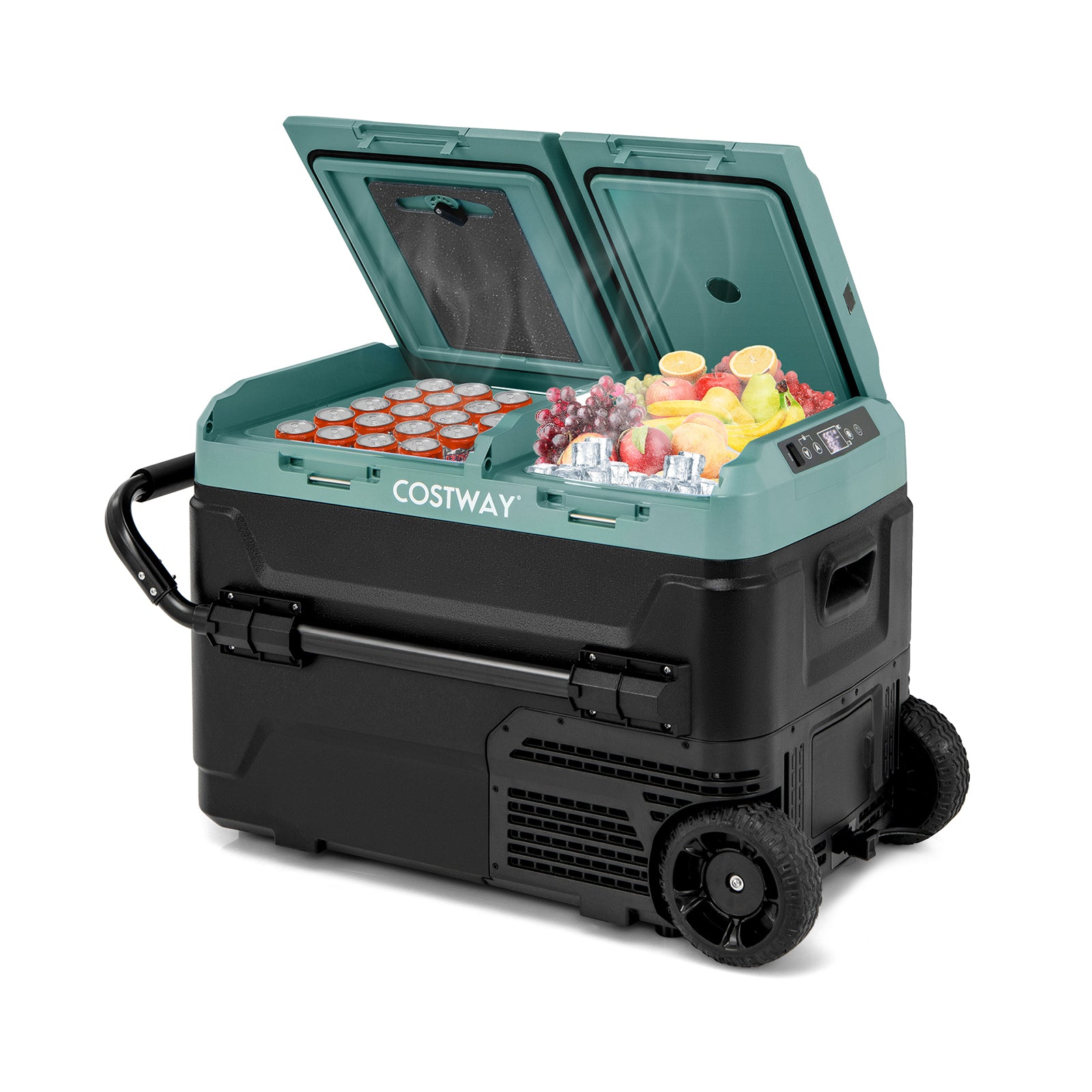 42QT Dual-Zone Car Refrigerator with Wheels, Portable Car Fridge Freezer (-4°F~68°F) for RV Camping, 12V/24V DC, 100-240V AC