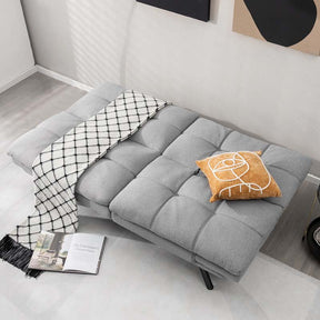 Modern Futon Sofa Bed, Linen Fabric Memory Foam Convertible Futon Couch with Adjustable Backrest & Armrests, Metal Legs
