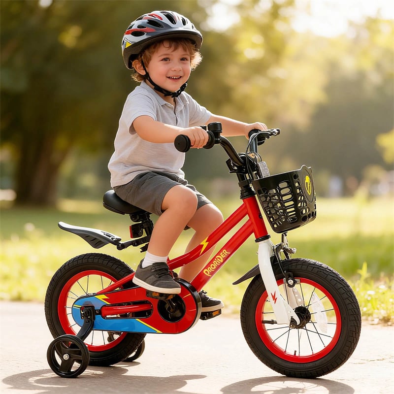 12-20 Inch Kids Bike with Removable Training Wheels, Basket & Bell for 3-8 Years Old Boys Girls, Adjustable Children Bicycle