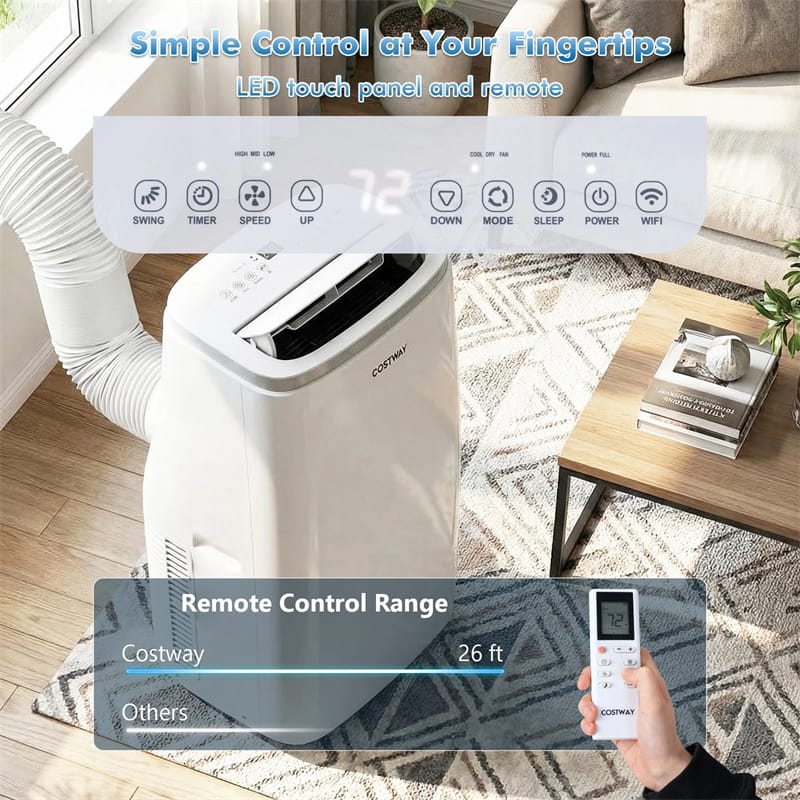 15000 BTU Portable Air Conditioner with WiFi & APP Control, 4-in-1 AC Unit with Fan, Dehumidifier & Sleep Mode, 24H Timer, Cools up to 750 Sq.Ft