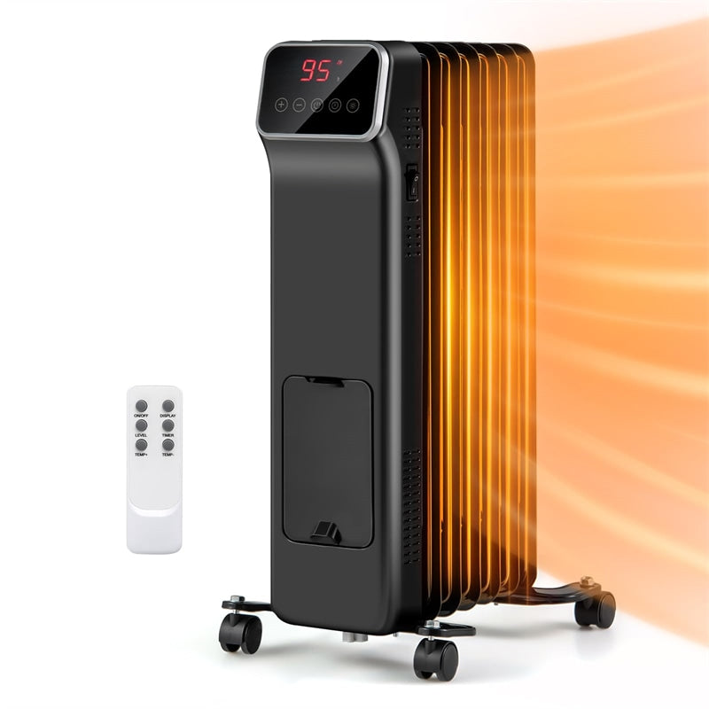 1500W Oil Filled Radiator Heater with Remote Control, Adjustable Thermostat, 24H Timer & 3 Modes, Portable Electric Space Heater for Home Office