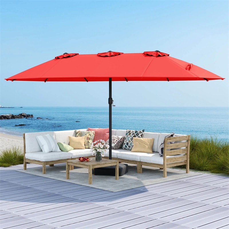15FT Double Sided Patio Umbrella with Cross Base & Crank, Extra Large Steel Outdoor Market Umbrella UV Protection for Backyard, Poolside