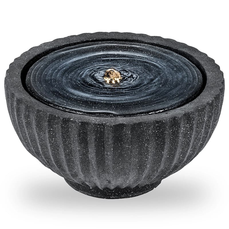 18" Round Outdoor Sphere Water Fountain with 6 LED Lights & Adjustable Pump, Stone Gray Resin Bubbling Fountain for Garden Patio Porch Decor