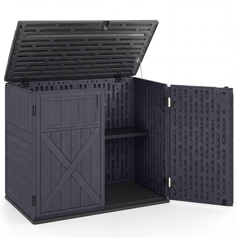 20 Cu.Ft Large Outdoor Storage Cabinet, Horizontal Resin Shed with Adjustable Shelf & Lockable Doors, Weatherproof Patio Storage Box