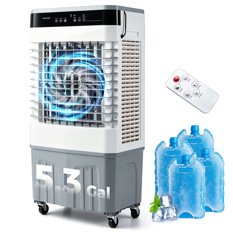 2100 CFM Swamp Cooler, 3-in-1 Evaporative Air Cooler with Remote, 12H Timer & 4 Ice Packs, Portable Cooling Fan for Indoor Outdoor