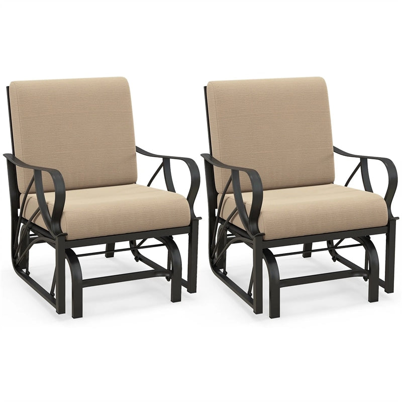 Patio Glider Chair with Thick Cushions Curved Armrest, Heavy Duty Metal Frame Single Person Outdoor Rocking Chair for Porch Garden Yard
