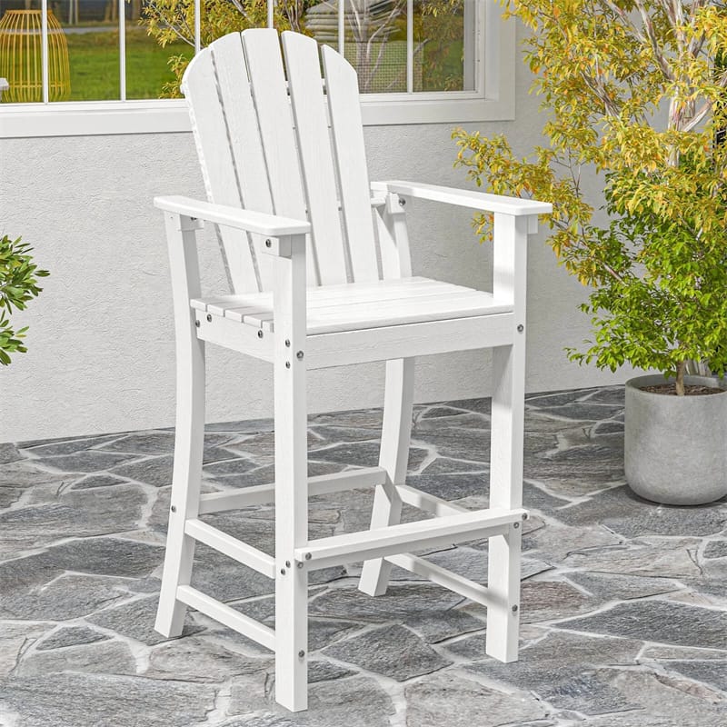 30" Tall Adirondack Bar Chairs, All-Weather HDPE Outdoor Bar Height Stools with Backrest, Armrests & Footrest for Backyard, Poolside