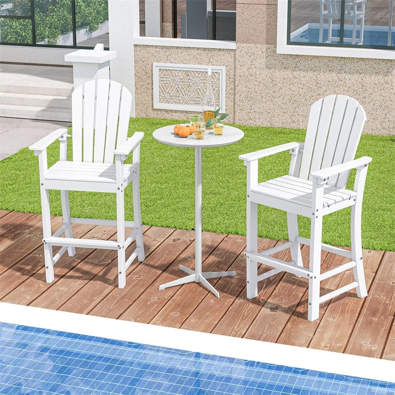 30" Tall Adirondack Bar Chairs, All-Weather HDPE Outdoor Bar Height Stools with Backrest, Armrests & Footrest for Backyard, Poolside