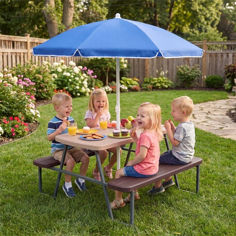 Kids Picnic Table with Benches Seats up to 4-Brown