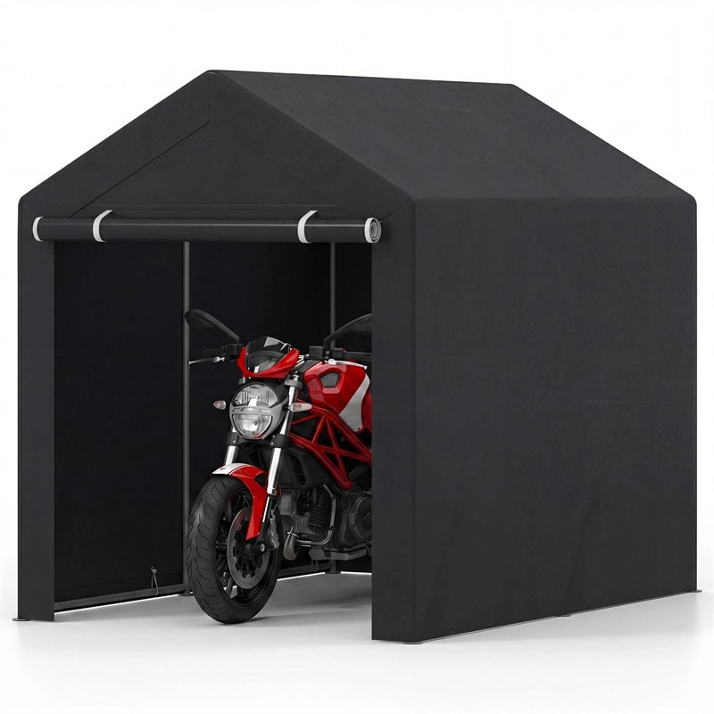 Heavy-Duty Portable Storage Shed, Waterproof Outdoor Carport Garage Tent w/ Roll-up Zipper Door, Metal Shelter for Bike Lawn Mower Firewood