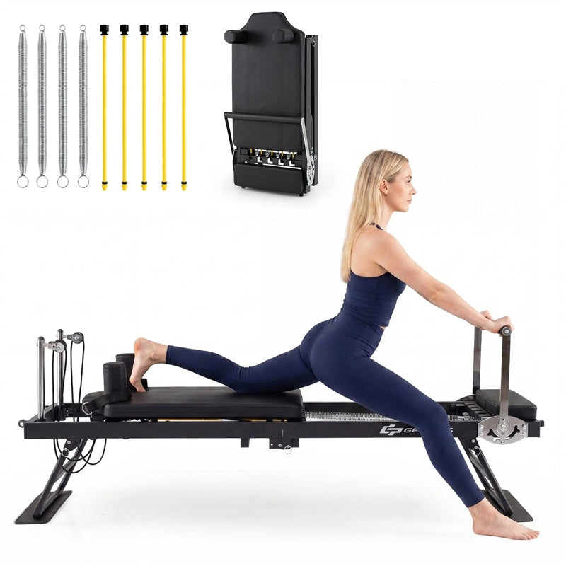 Foldable Pilates Reformer Machine for Home Gym, 84" Professional Pilates Equipment w/ Jump Board & Dual Resistance System, All Levels, 660lbs Capacity