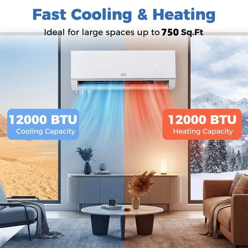 Blast Pro 12000 BTU Wifi Enabled Mini Split Air Conditioner & Heater, Inverter Ductless AC & Heat Pump System with Installation Kit