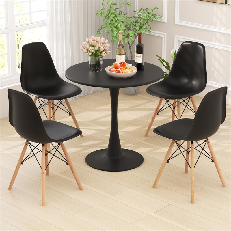 Modern 5-Piece Round Dining Table Set for 4, 32" Kitchen Table with 4 Chairs & Solid Wood Legs, Dinette Set for Small Spaces