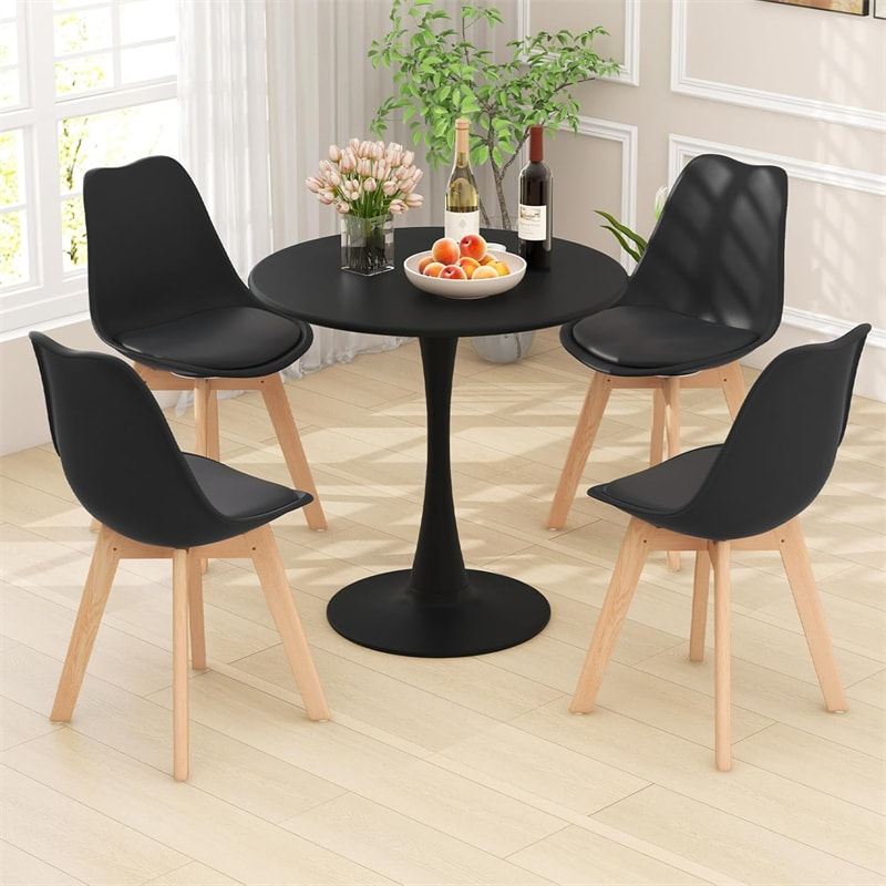 Modern 5-Piece Round Dining Table Set for 4, 32" Kitchen Table with 4 Chairs & Solid Wood Legs, Dinette Set for Small Spaces