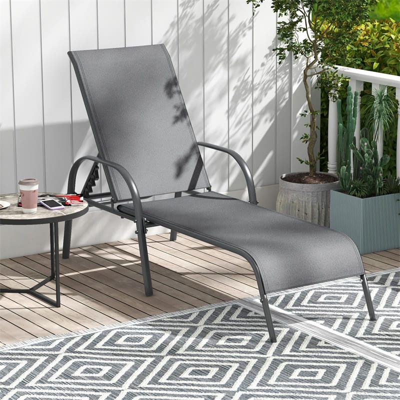 Outdoor Folding Chaise Lounge Chair with 5-Position Adjustable Backrest, Lightweight Fabric Sunbathing Chair Sun Lounger for Poolside Patio