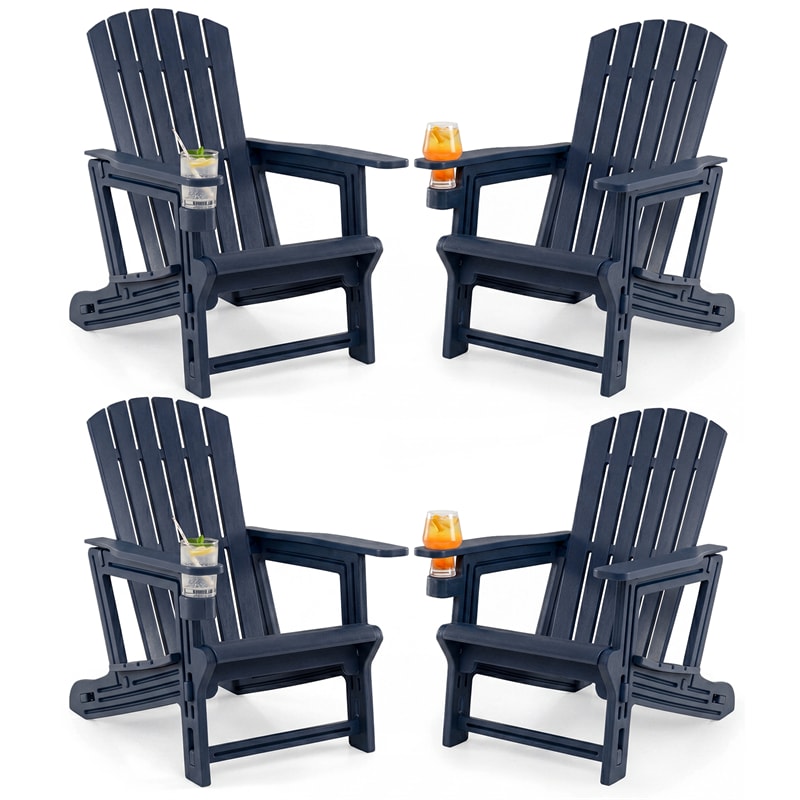 HDPE Adirondack Chair, All-Weather Patio Chair with Cup Holder, Wood-Like Texture, High Back & Wide Seat, 330LBS Outdoor Fire Pit Chair