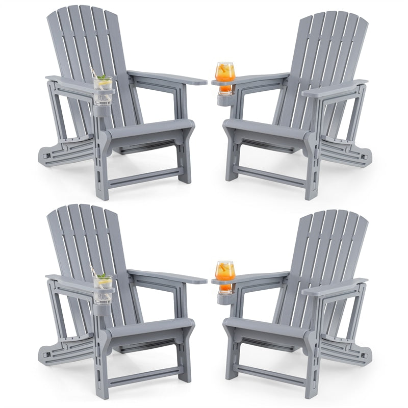 HDPE Adirondack Chair, All-Weather Patio Chair with Cup Holder, Wood-Like Texture, High Back & Wide Seat, 330LBS Outdoor Fire Pit Chair