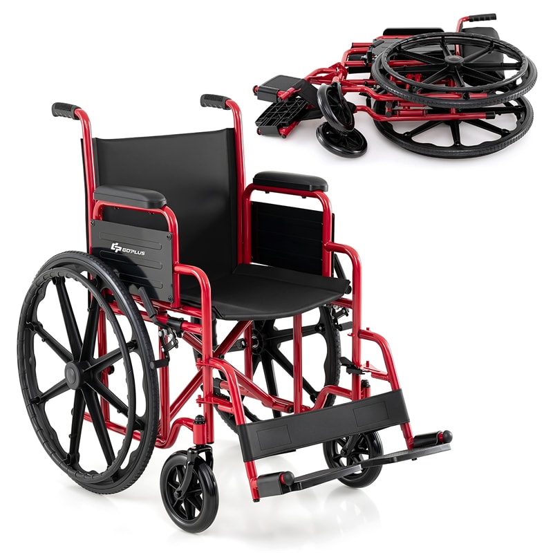 Lightweight Folding Wheelchair for Adults with Swing-Away Footrest & Desk Arm, Portable Travel Transport Wheelchair