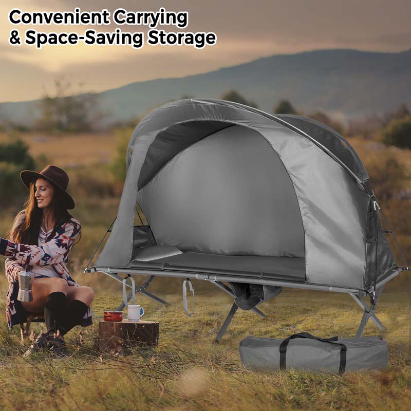 4-in-1 Camping Cot Tent for 1-Person, Foldable Elevated Tent with Waterproof External Cover, Air Mattress & Carrying Bag for Outdoor Hiking