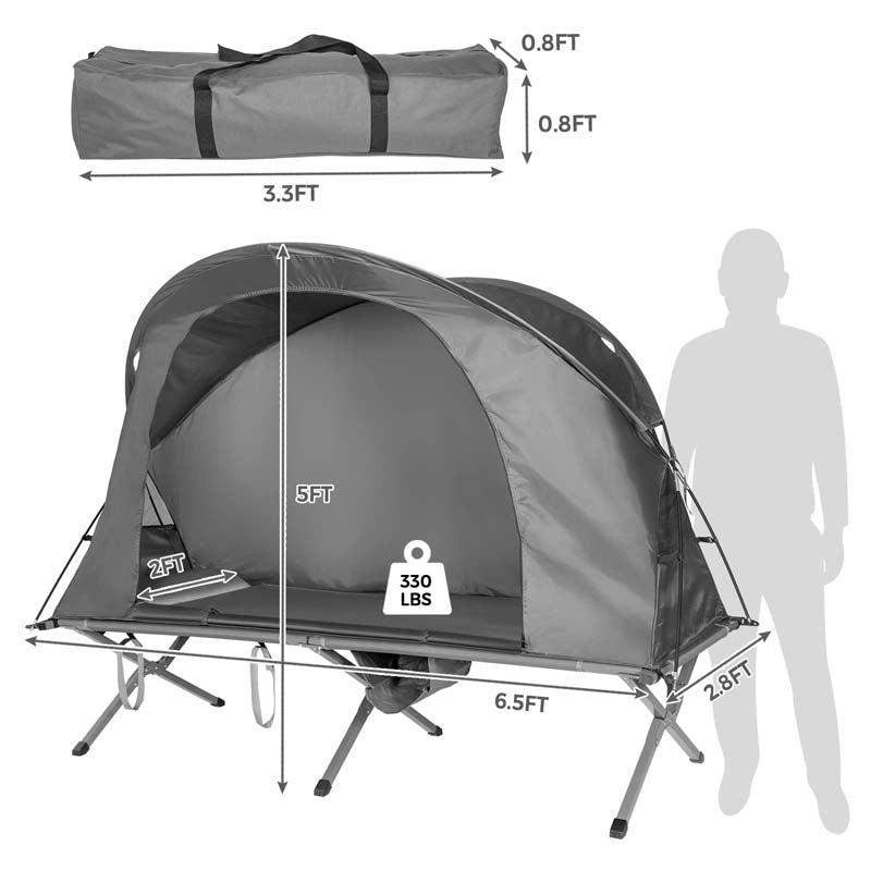 4-in-1 Camping Cot Tent for 1-Person, Foldable Elevated Tent with Waterproof External Cover, Air Mattress & Carrying Bag for Outdoor Hiking