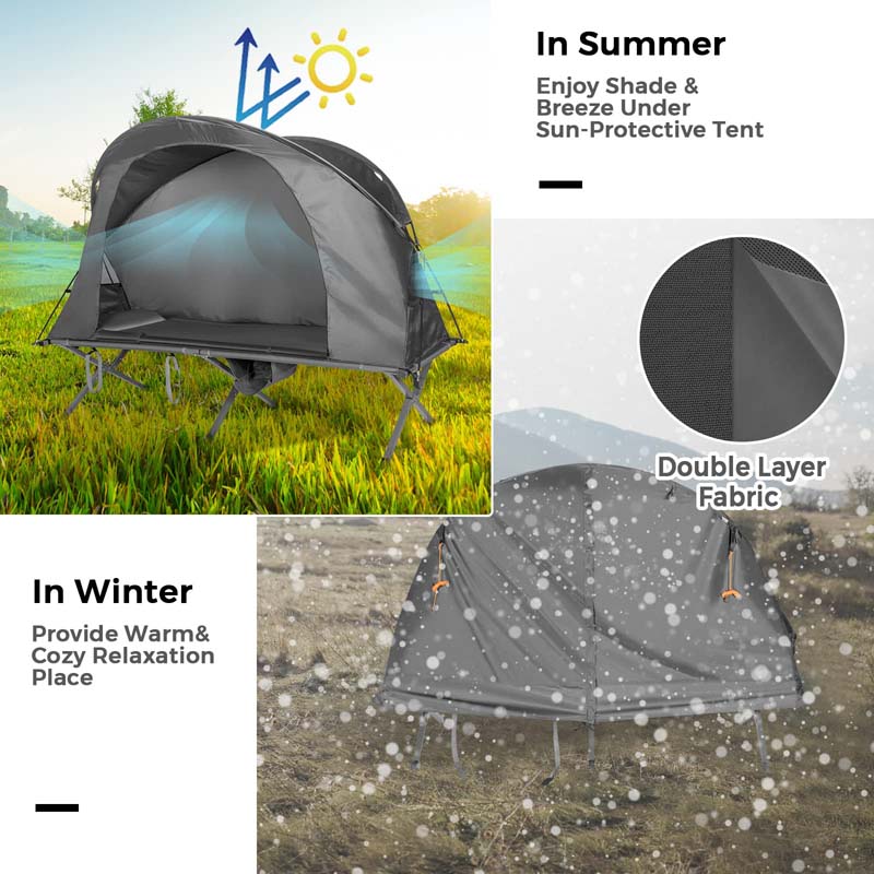 4-in-1 Camping Cot Tent for 1-Person, Foldable Elevated Tent with Waterproof External Cover, Air Mattress & Carrying Bag for Outdoor Hiking