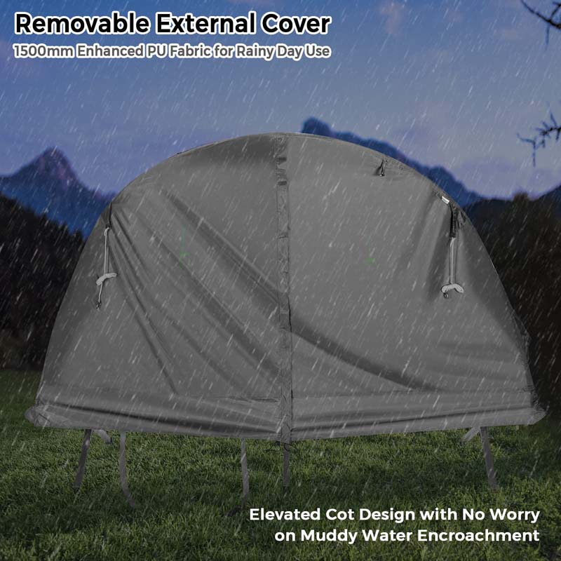 4-in-1 Camping Cot Tent for 1-Person, Foldable Elevated Tent with Waterproof External Cover, Air Mattress & Carrying Bag for Outdoor Hiking