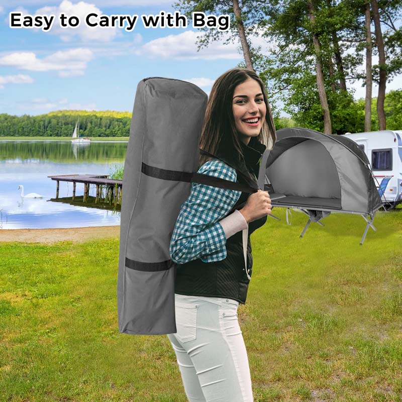 4-in-1 Camping Cot Tent for 1-Person, Foldable Elevated Tent with Waterproof External Cover, Air Mattress & Carrying Bag for Outdoor Hiking