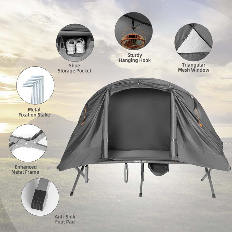 4-in-1 Camping Cot Tent for 1-Person, Foldable Elevated Tent with Waterproof External Cover, Air Mattress & Carrying Bag for Outdoor Hiking