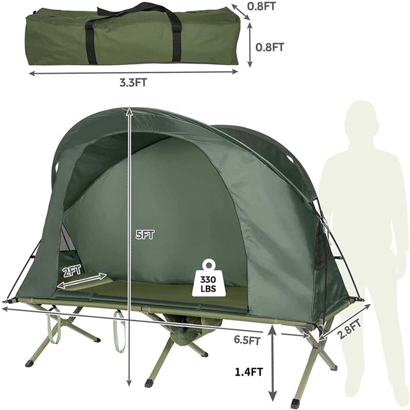 4-in-1 1-Person Camping Cot Tent Foldable Elevated Tent Set with Waterproof External Cover, Air Mattress & Carrying Bag