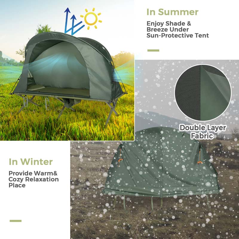4-in-1 Camping Cot Tent for 1-Person, Foldable Elevated Tent with Waterproof External Cover, Air Mattress & Carrying Bag for Outdoor Hiking