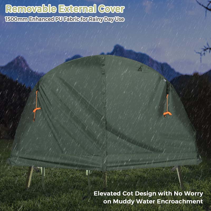4-in-1 Camping Cot Tent for 1-Person, Foldable Elevated Tent with Waterproof External Cover, Air Mattress & Carrying Bag for Outdoor Hiking