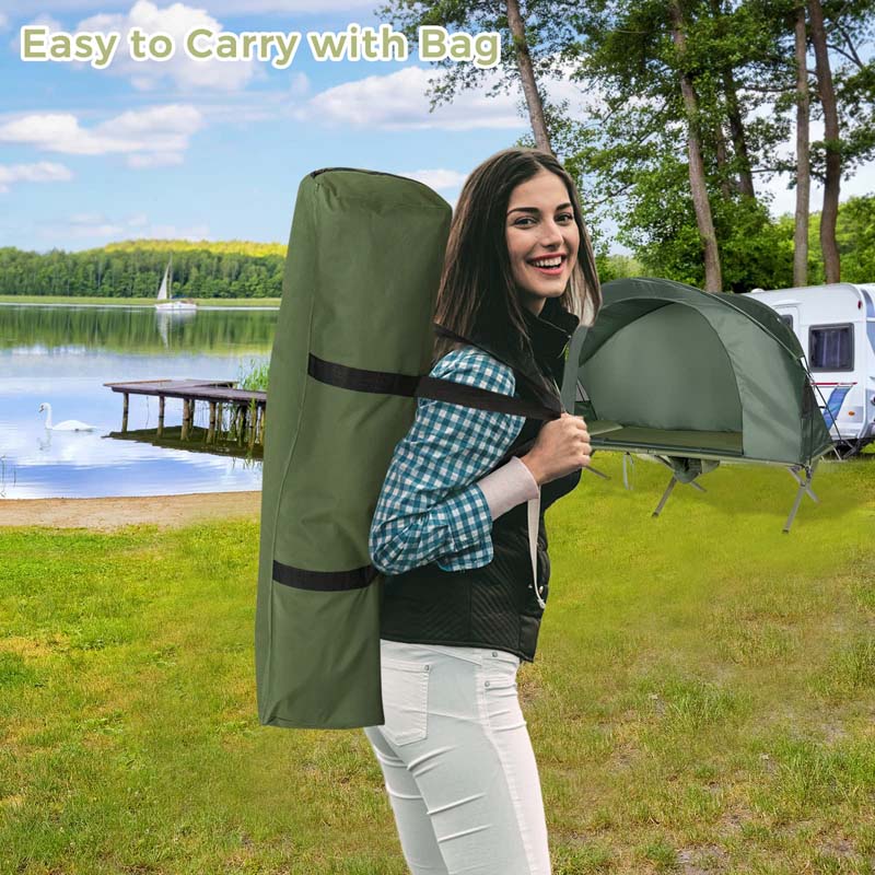4-in-1 Camping Cot Tent for 1-Person, Foldable Elevated Tent with Waterproof External Cover, Air Mattress & Carrying Bag for Outdoor Hiking