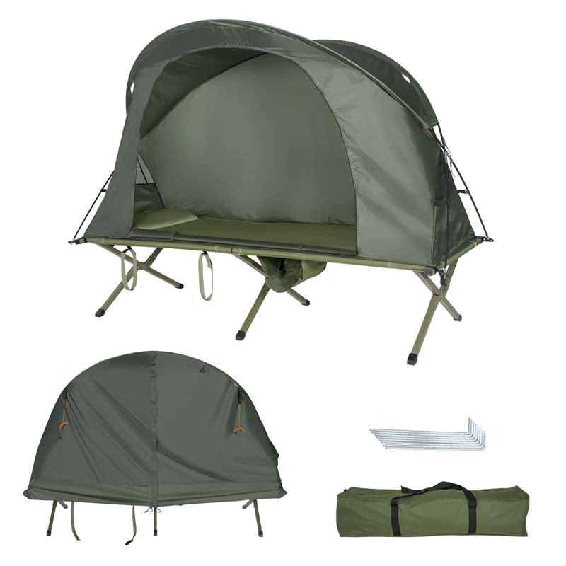 4-in-1 1-Person Camping Cot Tent Foldable Elevated Tent Set with Waterproof External Cover, Air Mattress & Carrying Bag