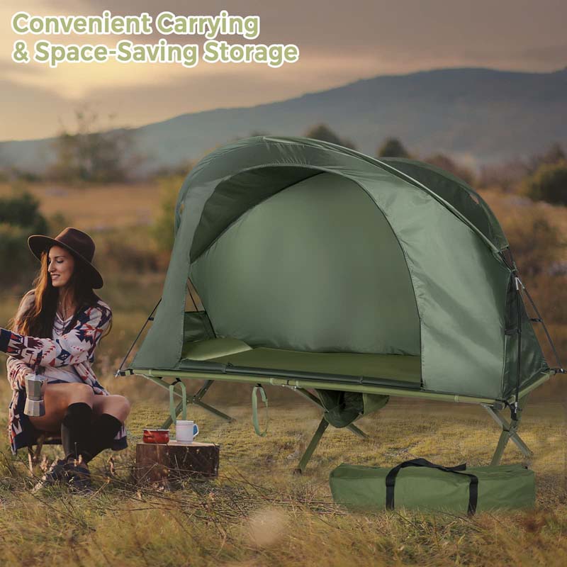 4-in-1 Camping Cot Tent for 1-Person, Foldable Elevated Tent with Waterproof External Cover, Air Mattress & Carrying Bag for Outdoor Hiking