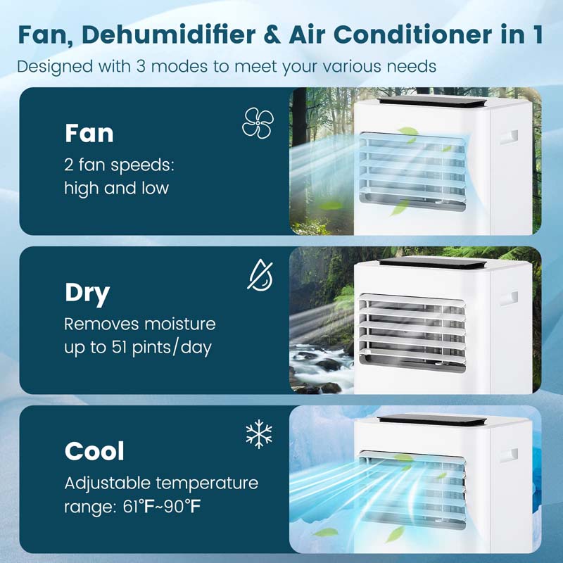 10000 BTU Portable Air Conditioner, 3-in-1 Room AC Unit with Fan, Dehumidifier & Sleep Mode, Remote, Child Lock, Window Kit for Bedroom, Office, Dorm