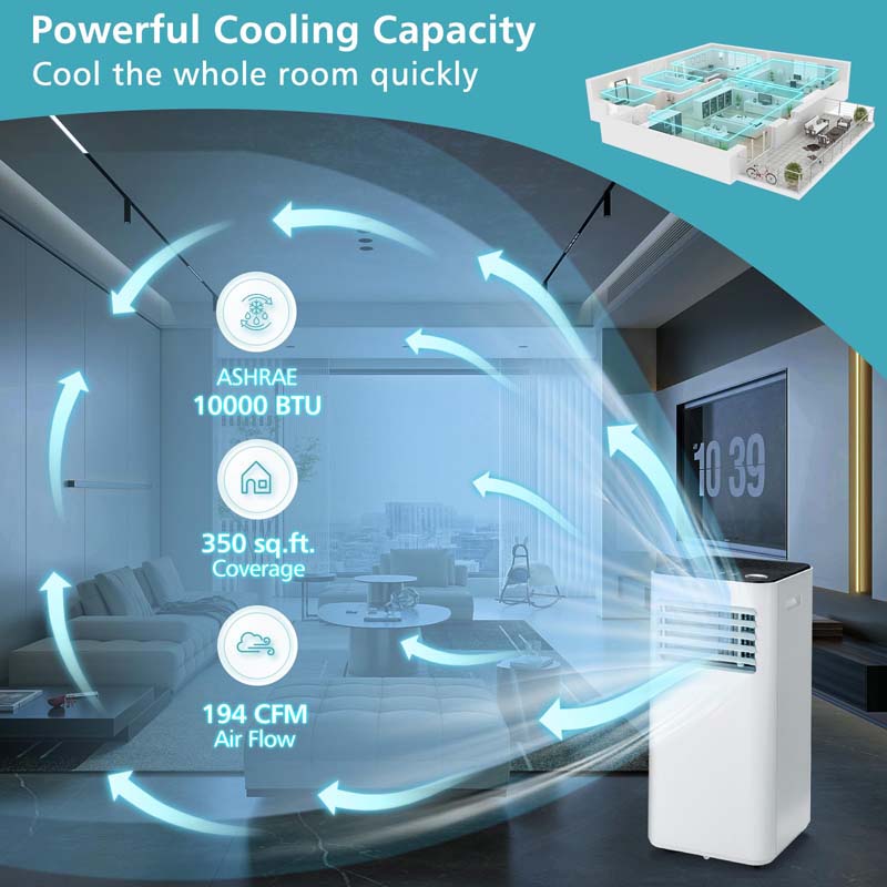 10000 BTU Portable Air Conditioner, 3-in-1 Quiet AC Unit with Fan & Dehumidifier, Sleep Mode, 24H Timer, Window Kit for Rooms up to 350 Sq. Ft