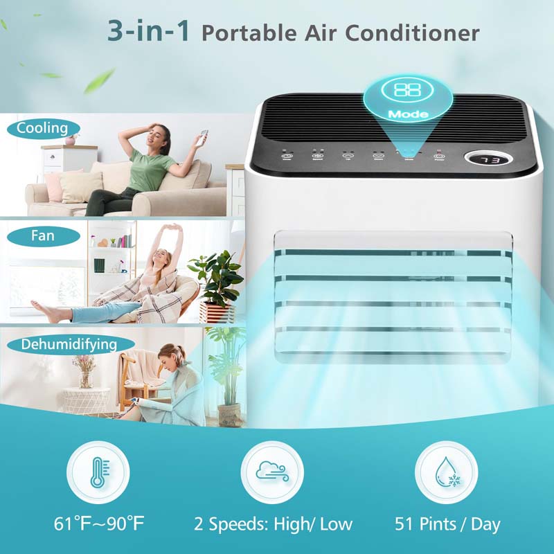 10000 BTU Portable Air Conditioner, 3-in-1 Quiet AC Unit with Fan & Dehumidifier, Sleep Mode, 24H Timer, Window Kit for Rooms up to 350 Sq. Ft