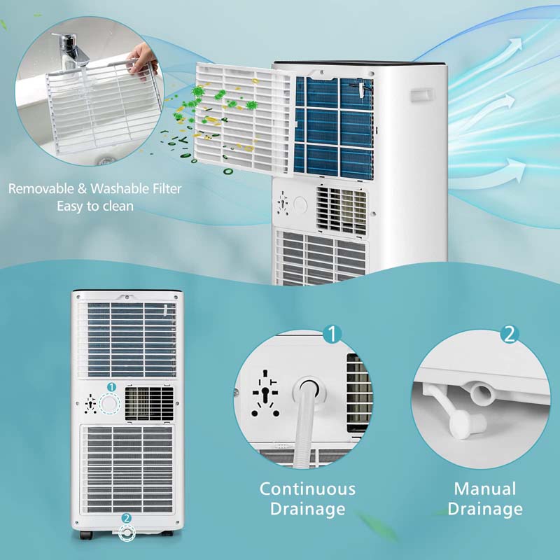 10000 BTU Portable Air Conditioner, 3-in-1 Quiet AC Unit with Fan & Dehumidifier, Sleep Mode, 24H Timer, Window Kit for Rooms up to 350 Sq. Ft