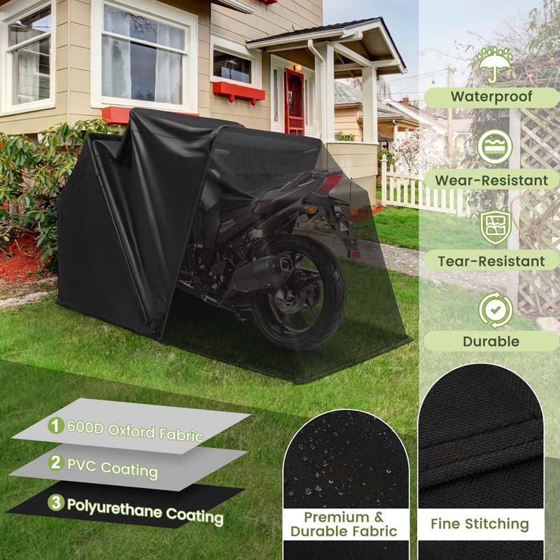 Heavy Duty Motorcycle Shed, Waterproof Motorbike Storage Garage Tent with 600D Oxford Fabric & Roll-up Mesh Ventilation Window, 136" x 54" x 75"