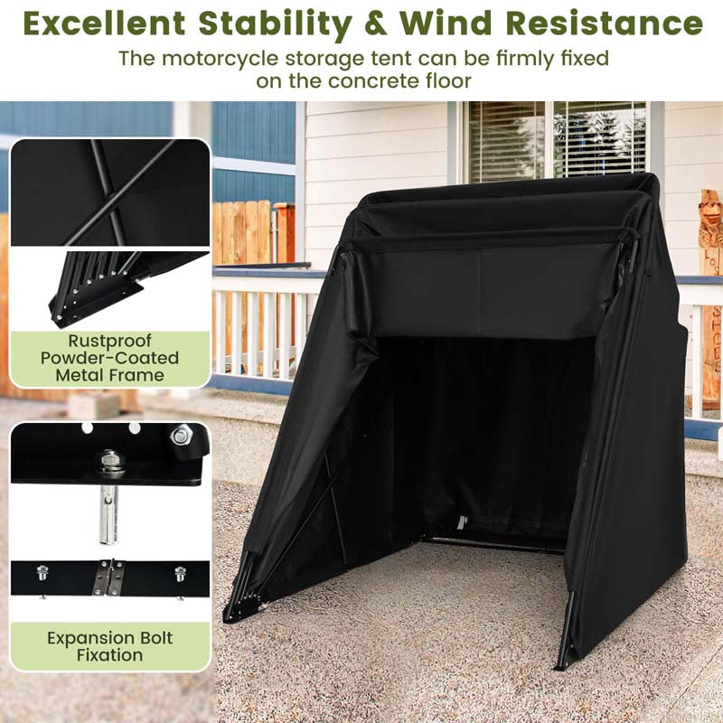 Heavy Duty Motorcycle Shed, Waterproof Motorbike Storage Garage Tent with 600D Oxford Fabric & Roll-up Mesh Ventilation Window, 136" x 54" x 75"