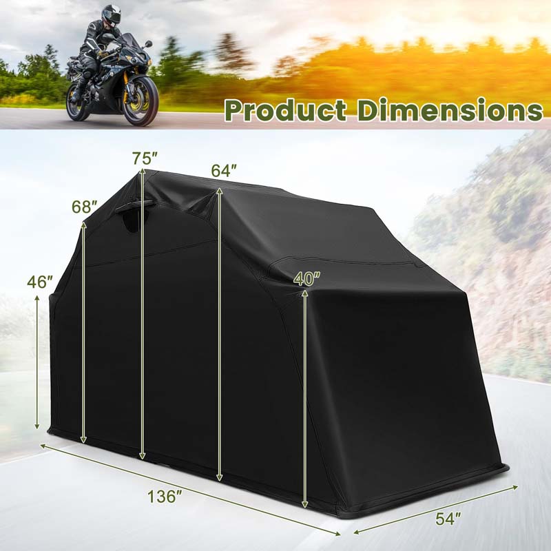 Heavy Duty Motorcycle Shed, Waterproof Motorbike Storage Garage Tent with 600D Oxford Fabric & Roll-up Mesh Ventilation Window, 136" x 54" x 75"