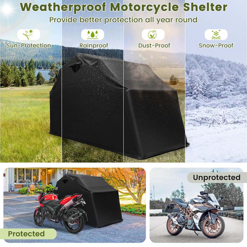 Heavy Duty Motorcycle Shed, Waterproof Motorbike Storage Garage Tent with 600D Oxford Fabric & Roll-up Mesh Ventilation Window, 136" x 54" x 75"