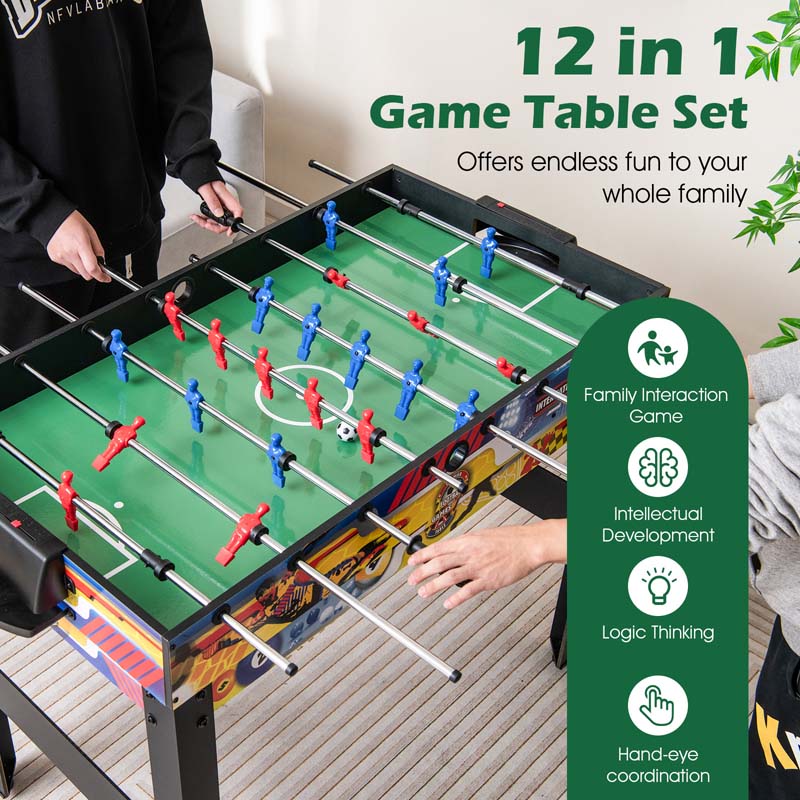 48" 12-in-1 Multi Combo Game Table Set with Foosball, Hockey, Ping Pong, Pool, Chess, Bowling, Checkers, Shuffleboard