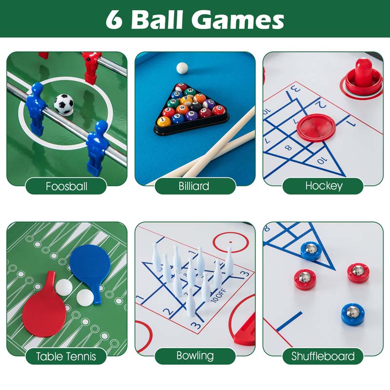 12-in-1 Multi Game Table Set, 48" Combo Game Table with Foosball, Hockey, Ping Pong, Pool, Chess, Bowling, Checkers & Shuffleboard for Home Office Bar