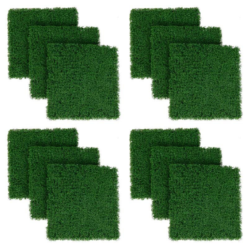 12Pcs Faux Green Moss Panels, 20" x 20" Artificial Grass Wall Panels with X-shaped Structure, Greenery Wall Backdrop for Backyard Porch
