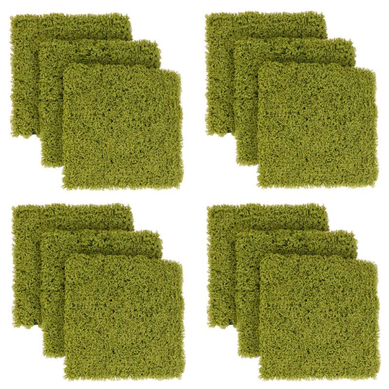 12Pcs Faux Green Moss Panels, 20" x 20" Artificial Grass Wall Panels with X-shaped Structure, Greenery Wall Backdrop for Backyard Porch